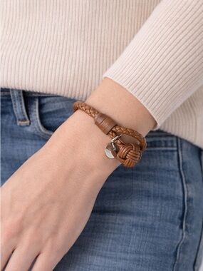 Bottega Veneta Tan Braided Leather Bracelet